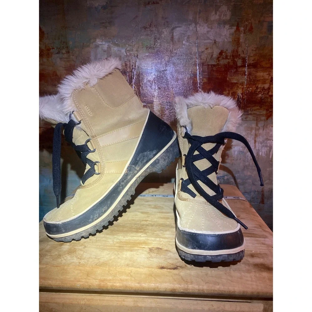 Sorel Tofino Tan Faux Fur Trim Winter Snow Boots Womens 8 NL2089-373 Black Shell